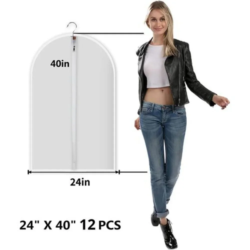 Clear Garment Bags Clothes Covers Protecting Dusts (Set of 12) for Storage Bags